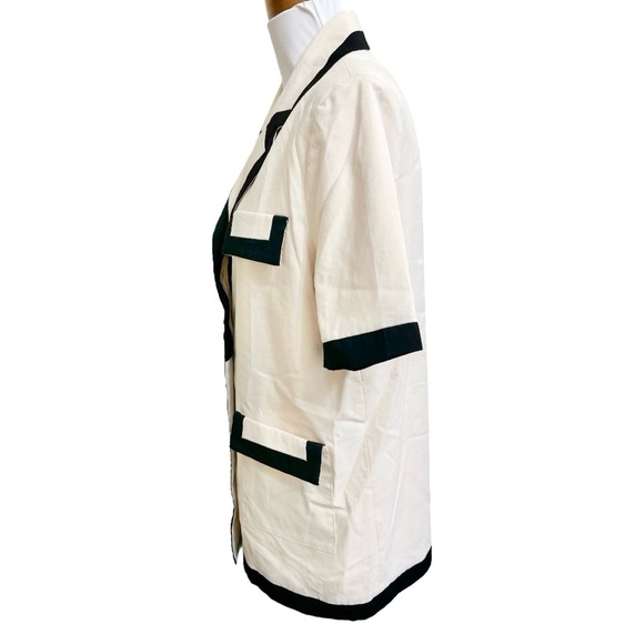 KISSIS STUDIO Cream Black Short Sleeves Vintage Button Loose Fit Blazer size S - Picture 2 of 9